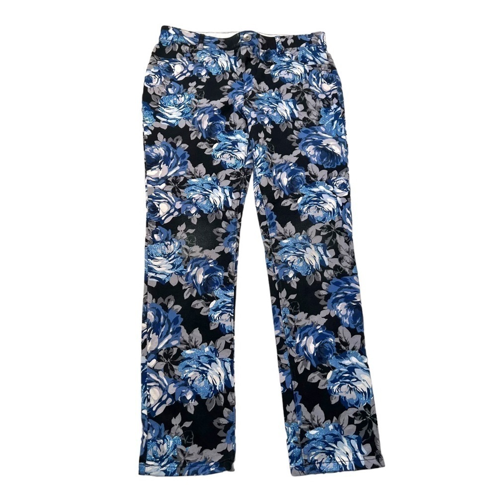 The Children's Place Girls' Sz 12 Pull On Jegging Pant Black Blue Glitter Floral